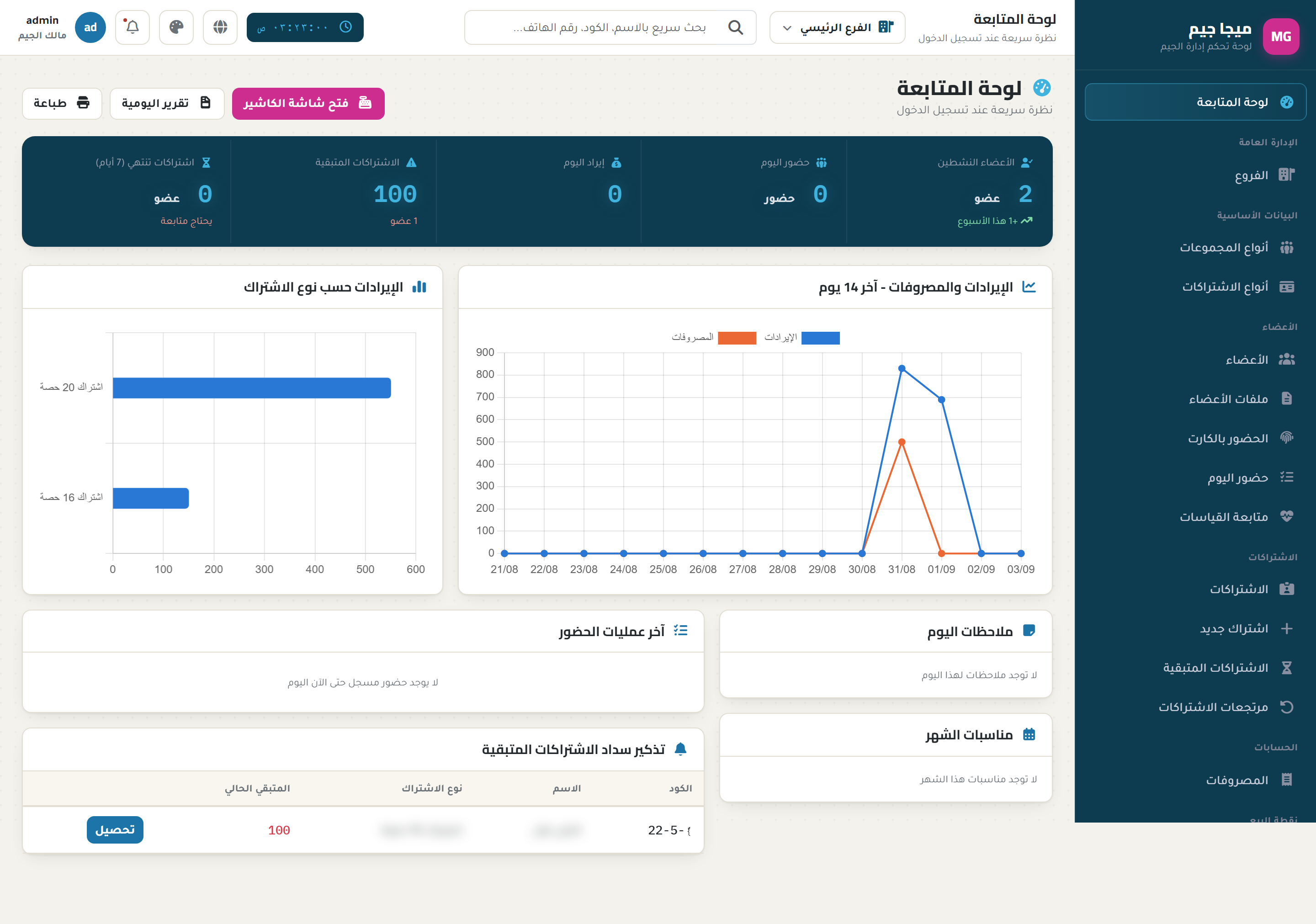 لوحة المتابعة - ميجا جيم